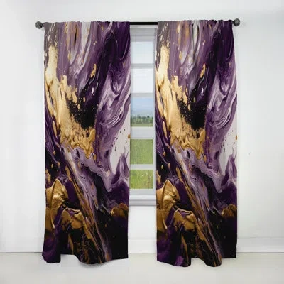 Design Art Purple And Gold Liquid Magic I - Modern Blackout Abstract Curtain - 1 Panel In Purple;gold
