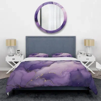 Design Art Purple And Gold Marble Ink Clouds Ix Beddingmicrofiber / Polyester Duvet Cover Set