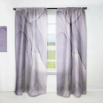 Design Art Purple And Grey Liquid Art Waves - Modern Velvet Curtain - Room Darkening - 1 Panel