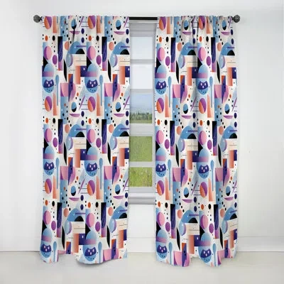 Design Art Purple And Pink Designer Dot And Waves - Abstract Geometric Blackout Curtain - 1 Panels In Blue;pink