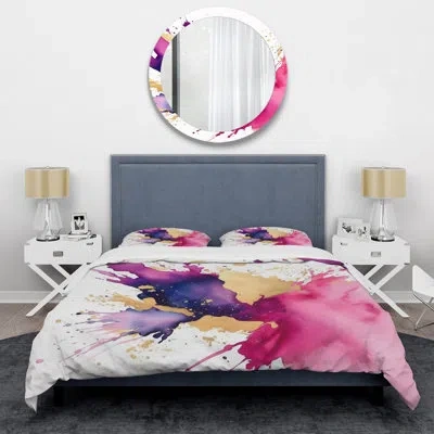 Design Art Purple And Pink Strokes Vii - Fractals Duvet Cover Set In Purple;gold