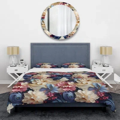 Design Art Purple & White Flower Spiral Victorian Pattern I Duvet Cover Set In Pink;purple