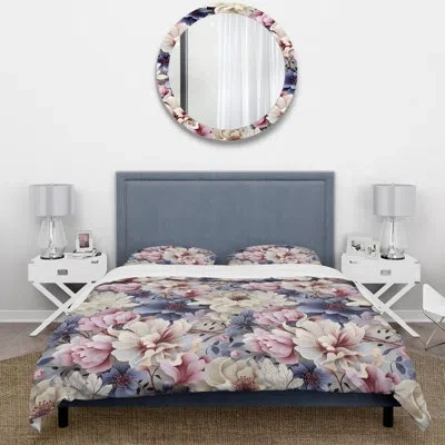 Design Art Purple & White Flower Spiral Victorian Pattern Ii Duvet Cover Set