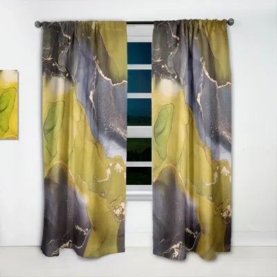 Design Art Purple And Yellow Luxury Abstract Fluid Art I - Modern Velvet Curtain - Room Darkening - 1 Panel