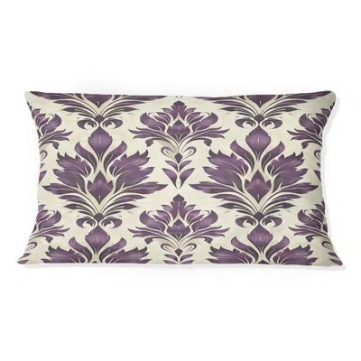 Design Art Purple Beige Damask Elegance V - Modern Lumbar Pillow In Beige;purple