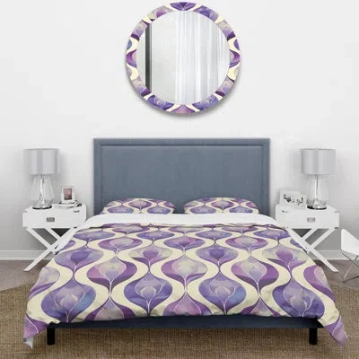 Design Art Purple Beige Midcentury Ogee - Midcentury Duvet Cover Set In Beige;purple