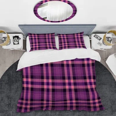 Design Art Purple Checked Tartan - Abstract Duvet Cover Set - Microfiber Polyester