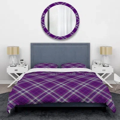 Design Art Purple Checked Tartan - Abstract Duvet Cover Set - Microfiber Polyester