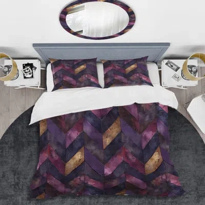 Design Art Purple Chevron Charms I - Transitional Duvet Cover Set