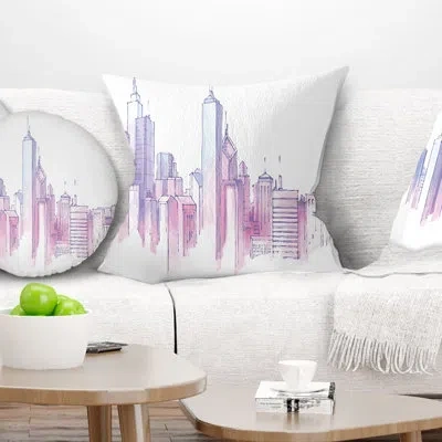 Design Art Purple City Skyline - Cityscape Printed Pillow