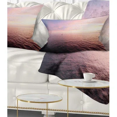 Design Art Purple Cloudy Seascape View - Sea & Shore Printed Throw Pillow