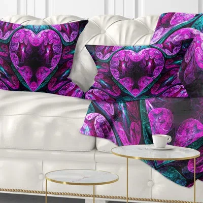Design Art Purple Cold Mystical Heart - Floral Printed Throw Pillow
