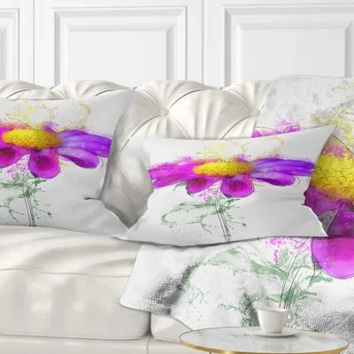 Design Art Purple Daisy Flower With Stem - Floral Printed Throw Pillow