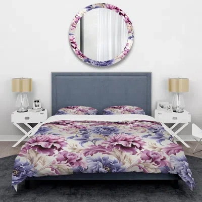 Design Art Purple Damask Facade Splendor - Damask Duvet Cover Set