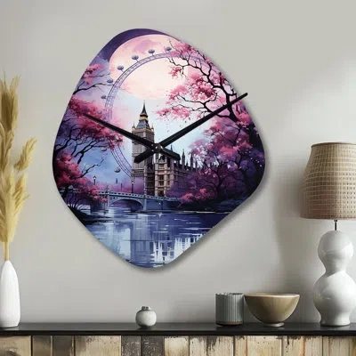 Design Art Purple Ferris Wheel Eternal Carousel Iv - Amusement Parks Asymmetrical Metal Wall Clock, Purple Uniq