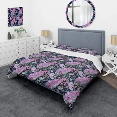 Design Art Purple Floral Paisley - Abstract Duvet Cover Set - Microfiber Polyester