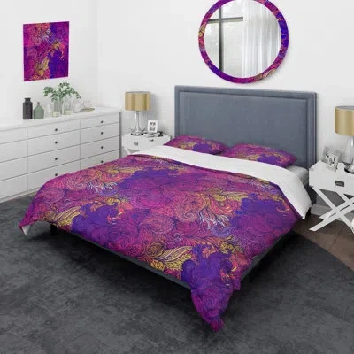 Design Art Purple Floral Paisley - Abstract Duvet Cover Set - Microfiber Polyester