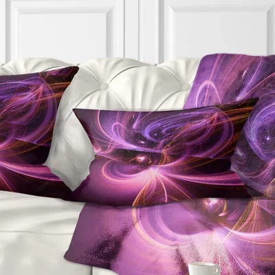 Design Art Purple Fractal Light Art In Dark - Abstract Printed Pillow