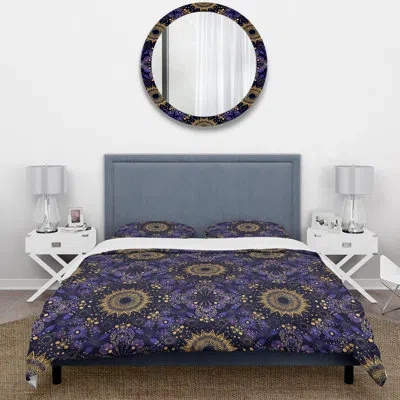 Design Art Purple Gold Boho Mosaic I - Boho Duvet Cover Set In Purple;gold