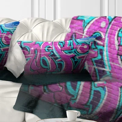 Design Art Purple Graffiti Wall - Street Art Printed Throw Pillow