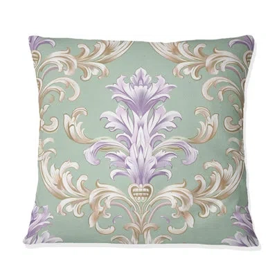 Design Art Purple Green  Baroque Glam Floral Art - Glam Throw Pillow In Green;purple