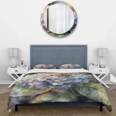 Design Art Purple Green Hydrangea Iii - Hydrangea Duvet Cover Set - Microfiber Polyester In Green;purple
