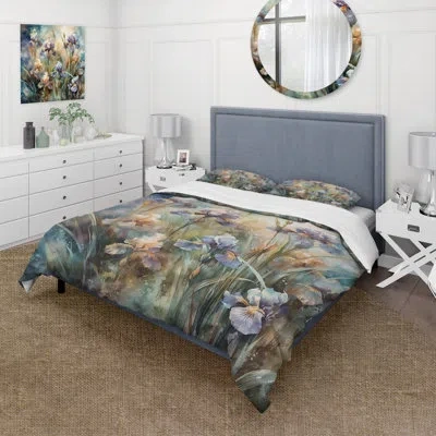 Design Art Purple Green Wild Iri S I Beddingmicrofiber / Polyester Duvet Cover Set In Green;purple