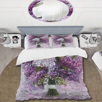 Design Art Purple Hyacinth Bouquet - Traditional Duvet Cover Set - Microfiber Polyester