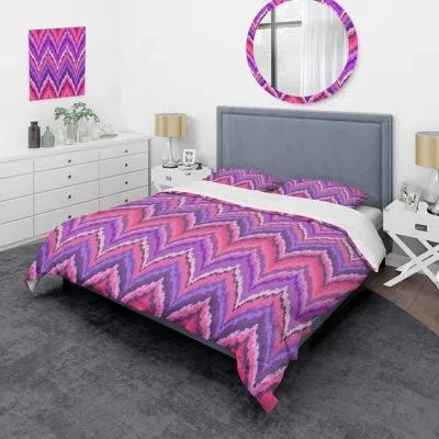 Design Art Purple Ikat Ogee - Abstract Duvet Cover Set - Microfiber Polyester