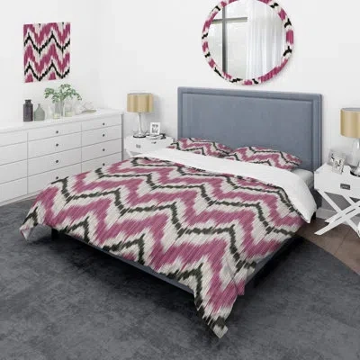 Design Art Purple Ikat Pattern - Patterned Duvet Cover Set In Purple,white
