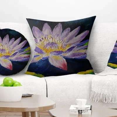 Design Art Purple Lotus Flower - Floral Printed Throw Pillow In Blue;purple