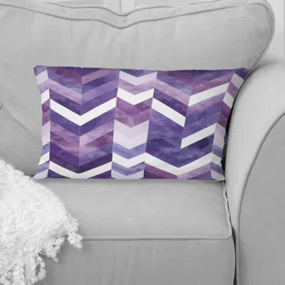Design Art Purple  Midcentury Chevron Ii - Midcentury Lumbar Pillow In White;purple