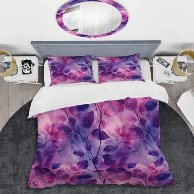 Design Art Purple Pink Modern Floral Love Ii - Modern Duvet Cover Set In Pink;purple