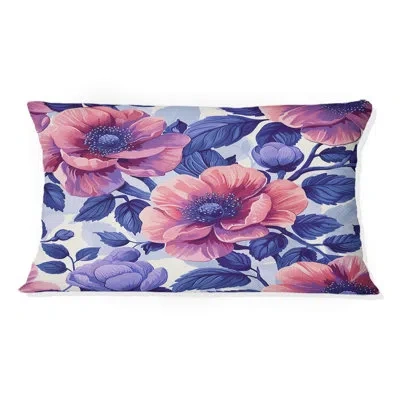 Design Art Purple Pink Secret Floral Gardens Ii - Traditional Lumbar Pillow In Pink;purple