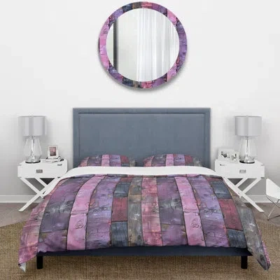 Design Art Purple Reclaimed Wood Ii - Farmhouse Duvet Cover Set