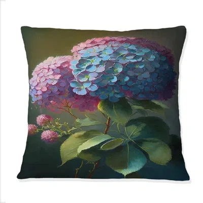 Design Art Purple Retro Hydrangea Iii - Floral Printed Throw Pillow