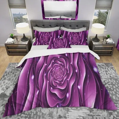 Design Art Purple Rose - Abstract Duvet Cover Set - Microfiber Polyester
