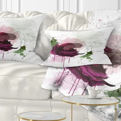 Design Art Purple Rose Sketch Watercolor - Floral Printed Throw Pillow