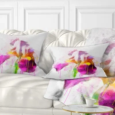 Design Art Purple Rose Watercolor - Floral Printed Throw Pillow