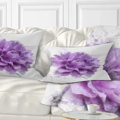 Design Art Purple Rose Watercolor - Floral Printed Throw Pillow