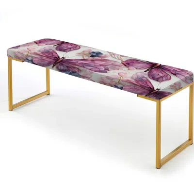 Design Art Purple Ruby Dragonfly Wings - Animal Print Upholstered Gold Bench