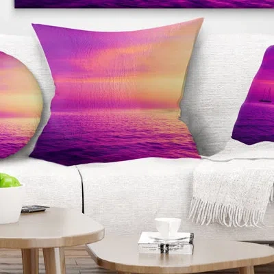 Design Art Purple Sea In Maldives At Sunset - Sea & Shore Printed Pillow