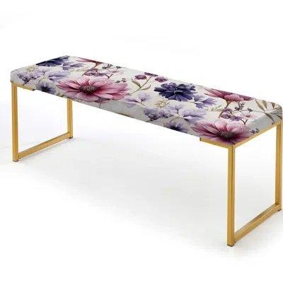 Design Art Purple Serene Watercolor Floral Canvas - Floral Upholstered Gold Bench