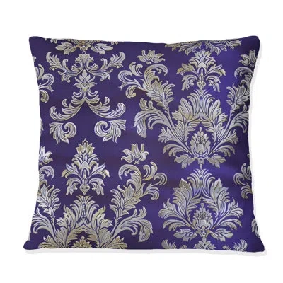 Design Art Purple Silver Damask Beauty I - Traditional Throw Pillow In Purple;silver