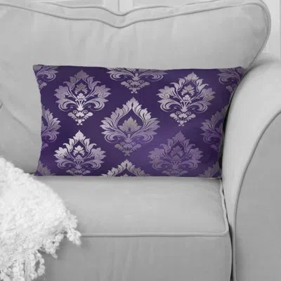 Design Art Purple Silver Damask Beauty Ii - Traditional Lumbar Pillow In Purple;silver