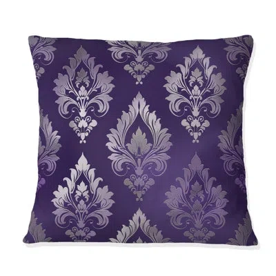 Design Art Purple Silver Damask Beauty Ii - Traditional Throw Pillow In Purple;silver