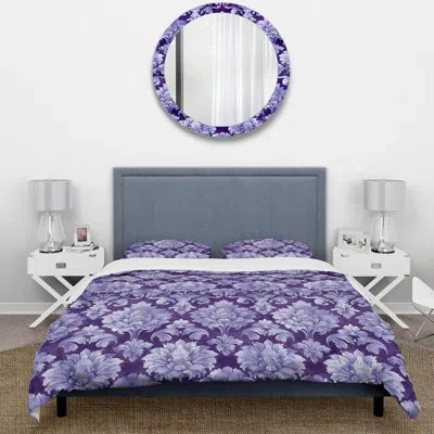 Design Art Purple Silver Damask Beauty Iii - Traditional Duvet Cover Set In Purple;silver