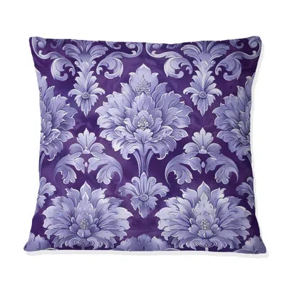 Design Art Purple Silver Damask Beauty Iii - Traditional Throw Pillow In Purple;silver