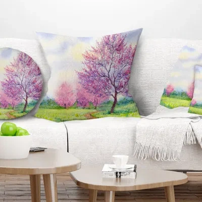 Design Art Purple Spring Landscape - Landscape Printed Pillow