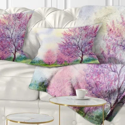 Design Art Purple Spring Landscape - Landscape Printed Throw Pillow